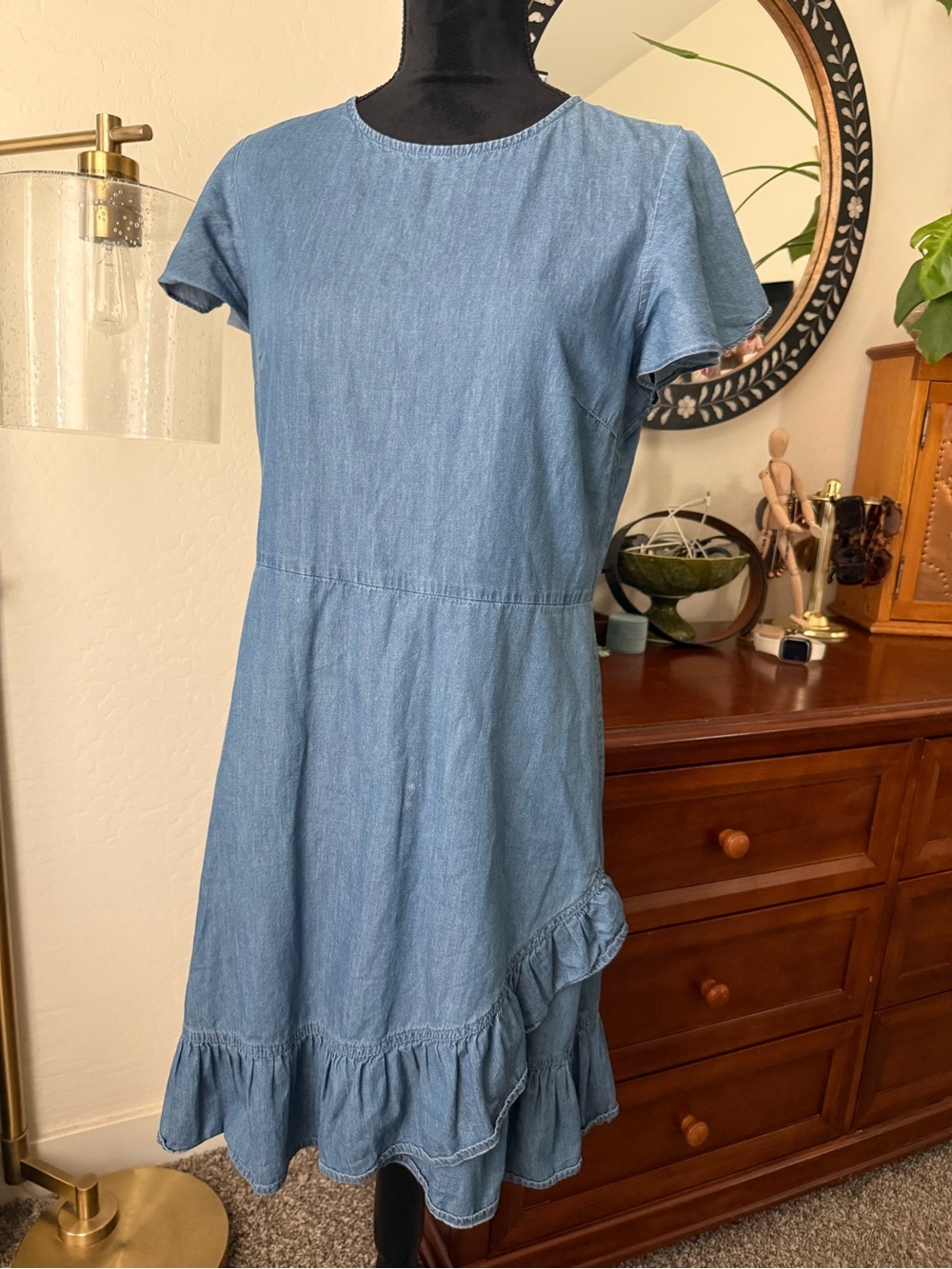 Draper James Chambray Blue Denim Ruffle-Hem Dress